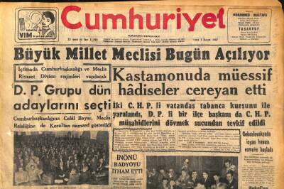 Cumhuriyet Gazetesi 1 Kasım 1957 - Büyük Millet Meclisi Bugün Açılıyor - D.P. Grupu Dün Adaylarını Seçti GZ119694 - 1