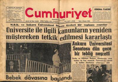 Cumhuriyet Gazetesi 1 Kasım 1960 - Ege Üniversitesi Dün Bir Bildiri Yayınladı GZ80097 - 1