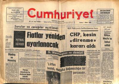 Cumhuriyet Gazetesi 1 Mart 1968 - CHP Kesin Direnme Kararı Aldı GZ82467 - 1