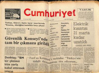 Cumhuriyet Gazetesi 1 Mart 1975 - Fordun Korutürke Mektubu Türkiyenin İtidalli Davranmasını Rica Ediyorum GZ84931 - 1