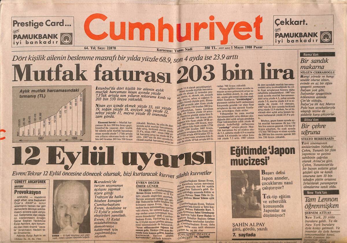 Cumhuriyet Gazetesi 1 Mayıs 1988 - ABD , Türkiye'yi Gözardı Ediyor - Körfez'de ABD'nin Yeni Hamlesi GZ151919 - 1