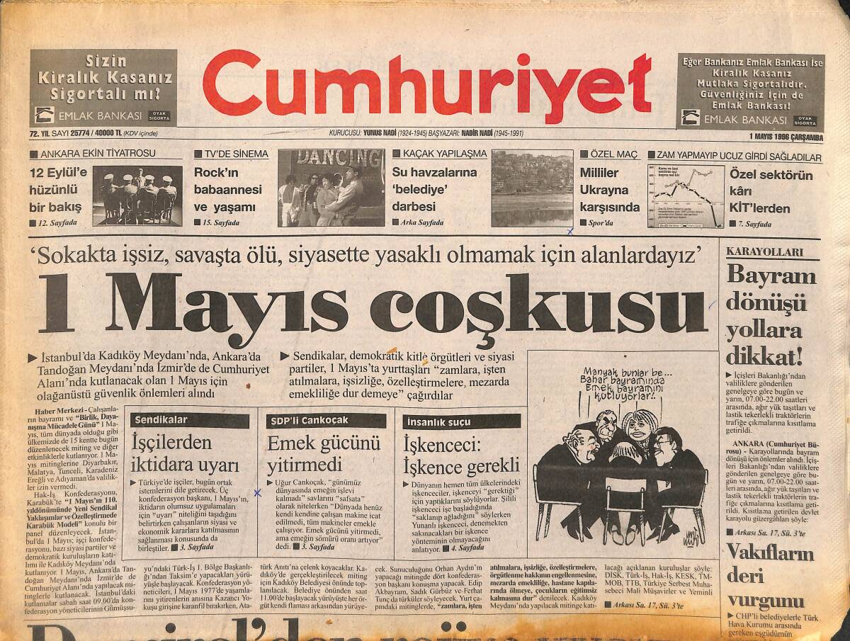 Cumhuriyet Gazetesi 1 Mayıs 1996 - Rock'ın Babaannesi Ve Yaşamı - Milliler Ukrayna Karşısında GZ148027 - 1