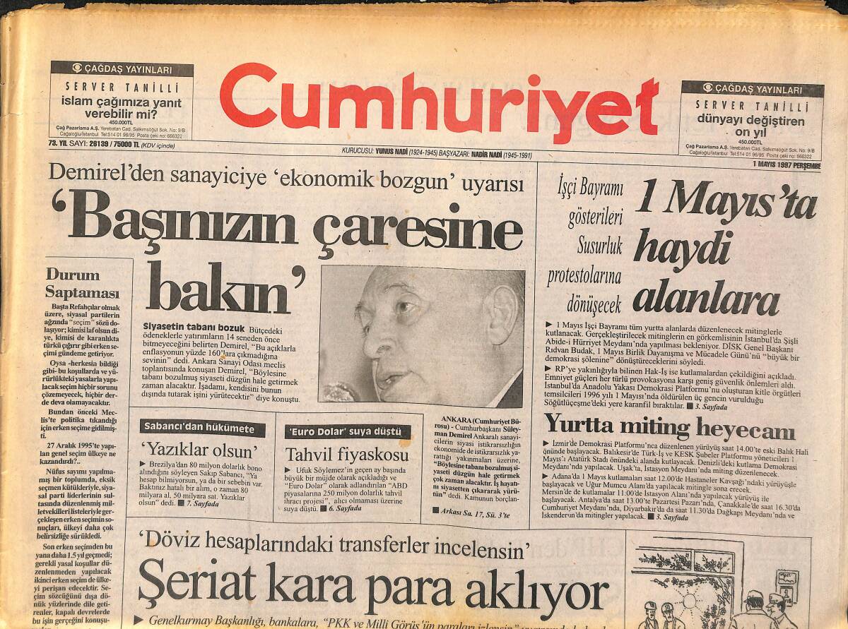 Cumhuriyet Gazetesi 1 Mayıs 1997 - Caz Ustaları Yıldönümü İçin Geliyor - Fransa'da da Sol Arayı Kapatıyor GZ148030 - 1