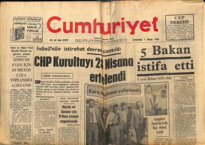 Cumhuriyet Gazetesi 1 Nisan 1967 - 5 Bakan İstifa Etti GZ78104 - 1
