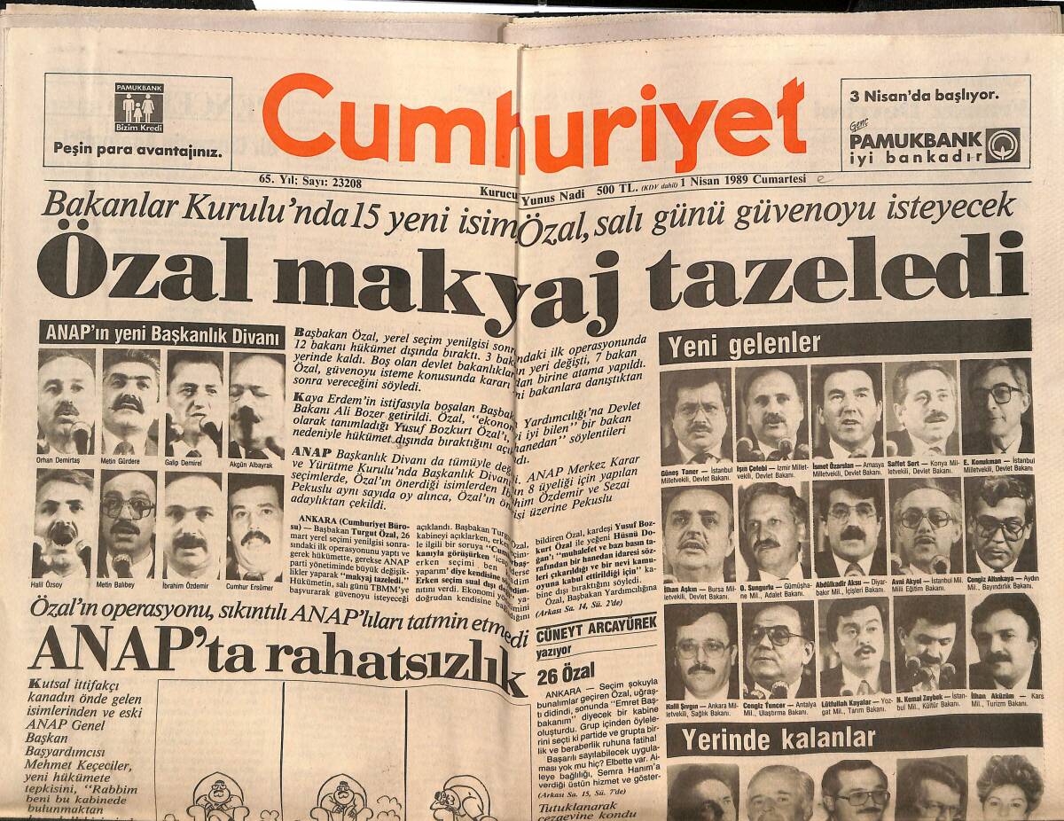 Cumhuriyet Gazetesi 1 Nisan 1989 - Özal Makyaj Tazeledi - Petrole Ve Şekere Zam GZ151946 - 1