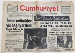 Cumhuriyet Gazetesi 1 Ocak 1965-Kıbrıs Olayları Yılın Olayı Niteliğini Kazandı GZ6125 - 2