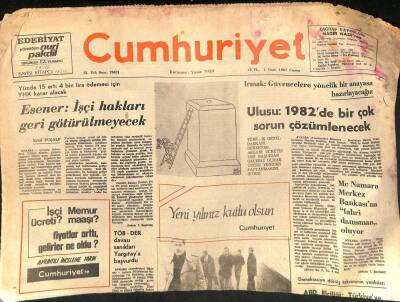Cumhuriyet Gazetesi 1 Ocak 1982 - Ziraat Bankasının Bazı Alacak Ve Borçları Hazineye Devredildi GZ119460 - 1