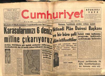 Cumhuriyet Gazetesi 1 Şubat 1963 - Karasularımızı 6 Deniz Miline Çıkarıyoruz GZ103231 - 2
