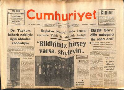 Cumhuriyet Gazetesi 1 Şubat 1969 - Dr. Taykurt , Böbrek Nakliyle İlgili İddiaları Reddediyor GZ82456 - 1