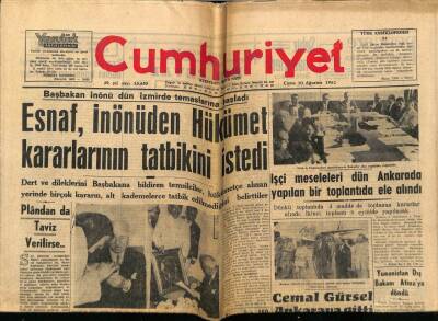 Cumhuriyet Gazetesi 10 Ağustos 1962 - Esnaf İnönüden Hükümet Kararlarını Tatbikini İstedi GZ78142 - 1