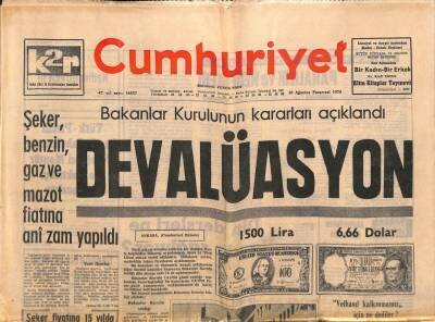 Cumhuriyet Gazetesi 10 Ağustos 1970 - Bakanlar Kurulunun Kararları Açıklandı - DEVALÜASYON GZ105105 - 1