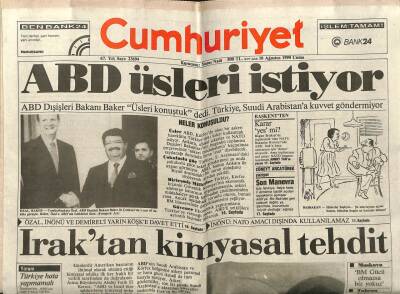 Cumhuriyet Gazetesi 10 Ağustos 1990 - ABD Üsleri İstiyor,Iraktan Kimyasal Tehdit GZ75915 - 1