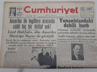 Cumhuriyet Gazetesi 10 Aralık 1944 - Lord Halifaks Dün Amerika Hariciye Nazırı İle Görüştü GZ71824 - 1