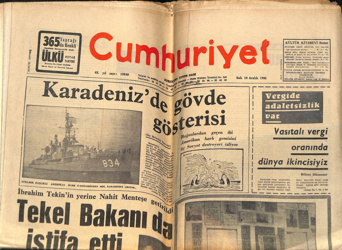 Cumhuriyet Gazetesi 10 Aralık 1968 - Tekel Bakanı Da İstifa Etti - Karadeniz De Gövde Gösterisi! GZ146327 - 1
