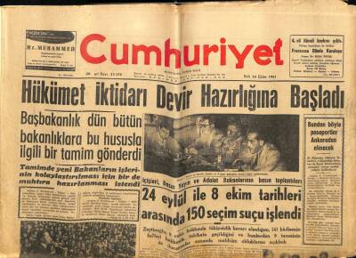 Cumhuriyet Gazetesi 10 Ekim 1961 - Osman Bölükbaşı Fenalaşarak Kürsüye Yığıldı GZ75951 - 1