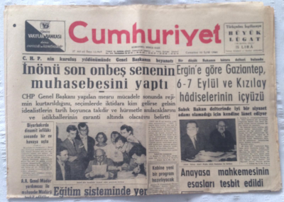 Cumhuriyet Gazetesi 10 Eylül 1960 - İnönü Son Onbeş Senenin Muhasebesini Yaptı - GZ19317 - 1