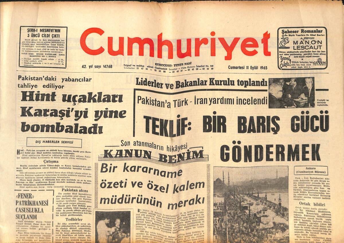 Cumhuriyet Gazetesi 10 Eylül 1965 - Türkiye - İran Görüşmeleri Dün Başladı - Türkiye'de Devletçilik Ve Karma Ekonomi GZ139958 - 1