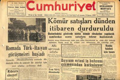 Cumhuriyet Gazetesi 10 Haziran 1959 - Romada Türk-İtalyan Görüşmeleri Başladı - Kasım Güleğin Dokunulmazlığı GZ120083 - 1