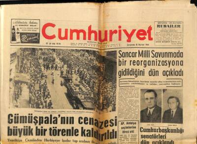 Cumhuriyet Gazetesi 10 Haziran 1964 - Gümüşpalanın Cenazesi Büyük Törenle Kaldırıldı, Jose Rolz U-Thant, Mustafa Aytepe Ve Keşanlı Ali Afişi GZ87970 - 1