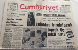 Cumhuriyet Gazetesi 10 Haziran 1965-Sahibine Bırakılacak Toprak Üç Misli Arttı -GZ6021 - 1