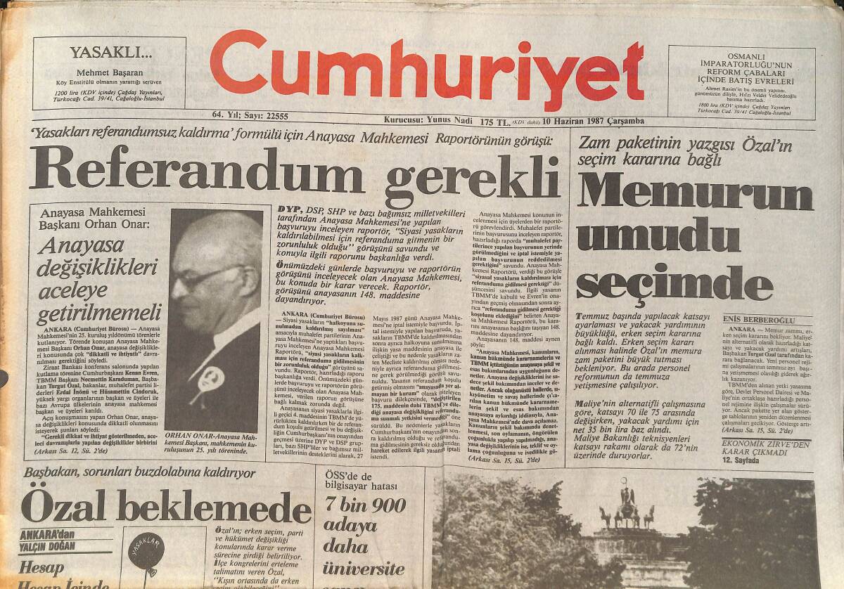 Cumhuriyet Gazetesi 10 Haziran 1987 - Roma'da ABD Ve İngiltere Büyük Elçiliklerinde Bomba Patladı - Doğu Berlin'de Rock Çatışması GZ140045 - 1
