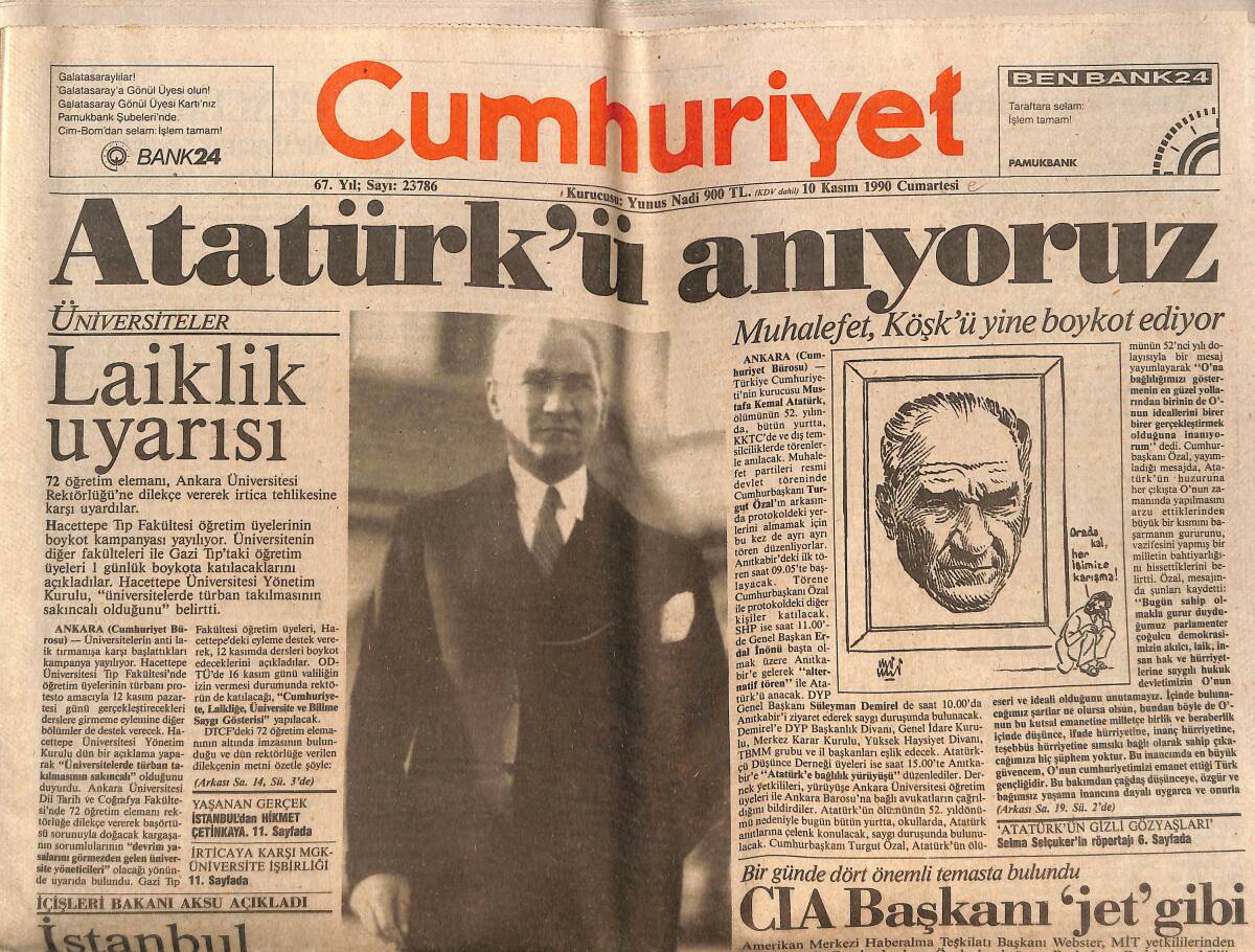 Cumhuriyet Gazetesi 10 Kasım 1990 - İsrail Lübnan'a Saldırdı - Eğitimde Yeni Sistem GZ151949 - 1