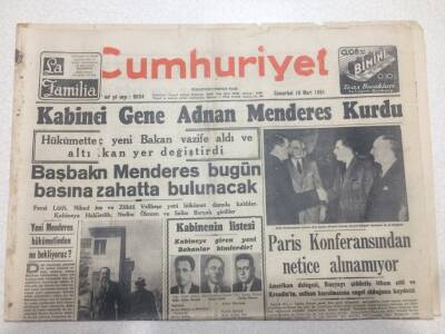 Cumhuriyet Gazetesi 10 Mart 1951 - Kabineyi Adnan Menderes Kurdu GZ52626 - 1