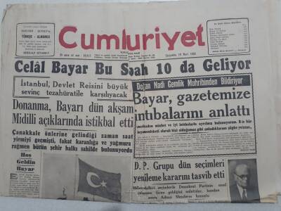 Cumhuriyet Gazetesi - 10 Mart 1954 - Celal Bayar Bu Sabah Geliyor GZ112861 - 1