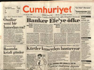 Cumhuriyet Gazetesi 10 Mart 1991 - New York Timesin Haberi Özallar Yeni Bir Hanedan Mı ? GZ91513 - 1
