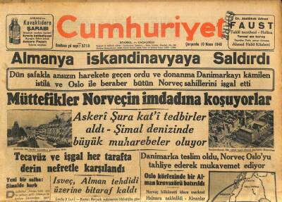 Cumhuriyet Gazetesi 10 Nisan 1940 - Oslo Körfezinde Bir Alman Kruvazörü Batırıldı GZ100961 - 1