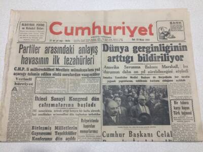 Cumhuriyet Gazetesi 10 Nisan 1951 - Dünya Gerginliğinin Arttığı Bildiriliyor GZ52605 - 1