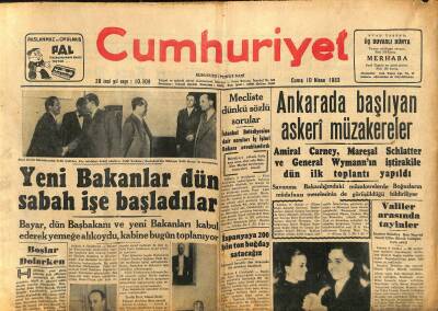 Cumhuriyet Gazetesi 10 Nisan 1953 - Cihad Baban Aleyhindeki Hakaret Davası - Korede Bugün Bir Anlaşma İmzalanacak GZ123322 - 1