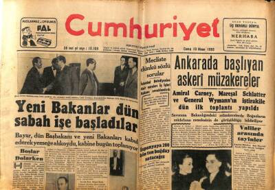 Cumhuriyet Gazetesi 10 Nisan 1953 - Korede Bugün Bir Anlaşma İmzalanıcak GZ69699 - 1