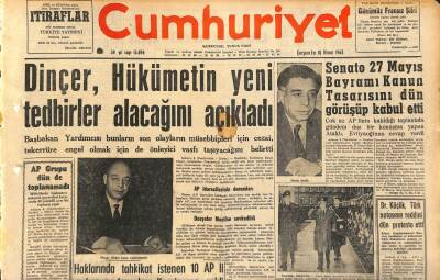 Cumhuriyet Gazetesi 10 Nisan 1963 - Seyhan Ovası Sulama İşi Tamamlanıyor - Dinçer , Hükümetin Yeni Tedbirler Alacağını Açıkladı GZ120537 - 1