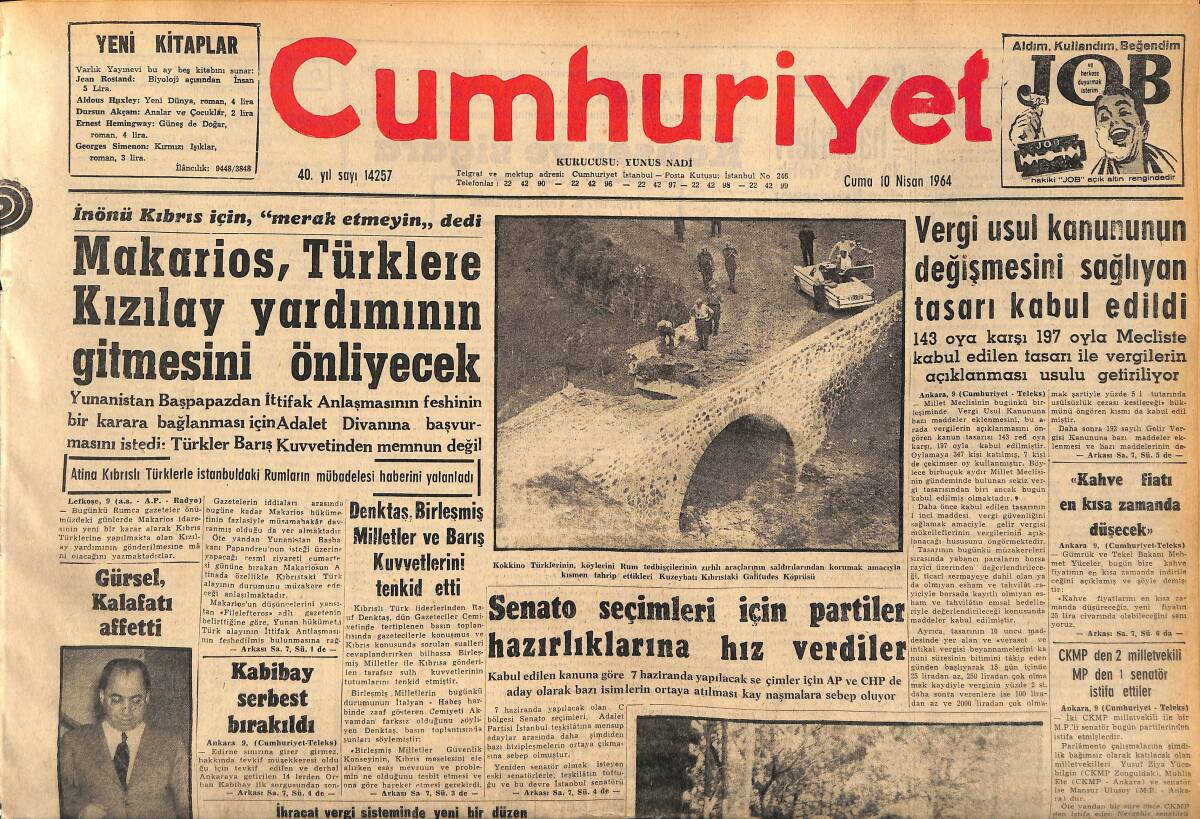 Cumhuriyet Gazetesi 10 Nisan 1964 - Vefa'da 10 Kişinin Katıldığı Kavga Yaralama İle Sona Erdi - Kabibay Serbest Bırakıldı GZ160420 - 1