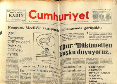 Cumhuriyet Gazetesi 10 Nisan 1975 - Sovyetler ABD Ve İngiltere Yunanistanın Egeye Askeri Yığınak Yapmasını Hoş Karşılamıyor GZ59080 - 1
