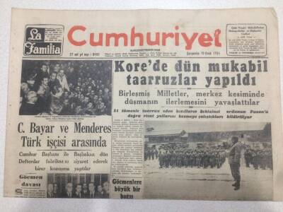 Cumhuriyet Gazetesi 10 Ocak 1951 - Korede Dün Mukabil Taarruzlar Yapıldı GZ52656 - 1