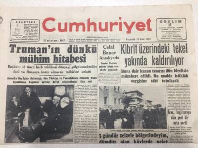 Cumhuriyet Gazetesi 10 Ocak 1952 - Trumanın Dünkü Mühim Hitabesi GZ52733 - 1