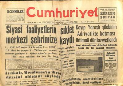 Cumhuriyet Gazetesi 10 Şubat 1961 - Avukatı Menderesin İbret Dersini Aldığını Söyledi GZ78109 - 1