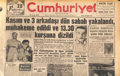 Cumhuriyet Gazetesi 10 Şubat 1963 - Kasım Ve 3 Arkadaşı Dün Sabah Yakalandı , Muhakeme Edildi Ve 13.30 Kurşuna Dizildi GZ120561 - 1