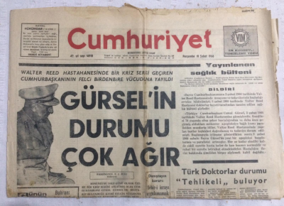 Cumhuriyet Gazetesi 10 Şubat 1966 - Gürselin Durumu Çok Ağır - GZ19255 - 1