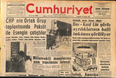 Cumhuriyet Gazetesi 10 Temmuz 1963 - Rus-Kızıl Çin Görüş Ayrılıklarının Halli İmkansız Görülüyor GZ120701 - 1