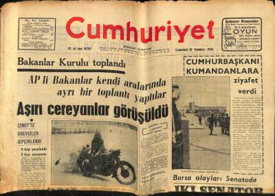 Cumhuriyet Gazetesi 10 Temmuz 1965 - Bursa Olaylarında İki Senatör Kavga Etti GZ59212 - 1