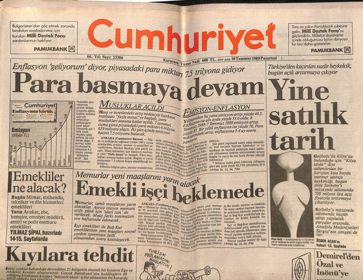 Cumhuriyet Gazetesi 10 Temmuz 1989 - Kapıkule'de İnsan Seli - Demirel'den Özel Ve İnönü'ye Veryansın GZ151891 - 1
