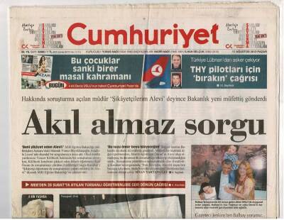 Cumhuriyet Gazetesi 11 Ağustos 2013 - Türbanlı Öğretmenlere Af GZ48087 - 1