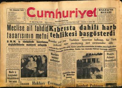 Cumhuriyet Gazetesi 11 Aralık 1957 - Gazianteb Hadisesinin İlk Tahkikatı Başlıyor - Kıbrısta Dahili Harb Tehlikesi Başgösterdi GZ121936 - 1