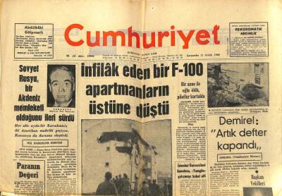 Cumhuriyet Gazetesi - 11 Aralık 1968 - İnfilak eden F100 Apartmanların Üstüne Düştü GZ99456 - 1