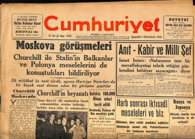 Cumhuriyet Gazetesi 11 Ekim 1944 - Harb Sonrası İktisadi Meseleleri Ve Biz GZ69844 - 1