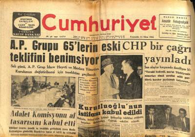 Cumhuriyet Gazetesi - 11 Ekim 1962 - AP Grubu 65lerin Eski Teklifini Benimsiyor GZ99573 - 1