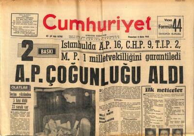 Cumhuriyet Gazetesi 11 Ekim 1965 - Liderler Sonuçları Evde İzlediler, Sonuçlar Belli Okurken İnönü Kitap Okuyor, Demirel Espri Yapıyordu GZ88114 - 1